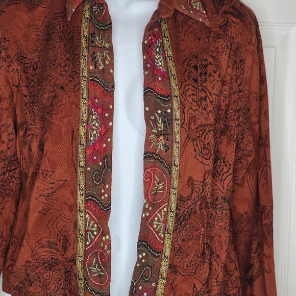 Chico's Open Front Embroidered Cotton Jacket Size Small - Picture 5 of 7